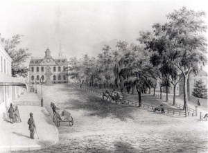 Washington Sq w Trees Newport's town common, now Washington Square. The Colony House - Rhode Island's state house until 1901 - is in the background.